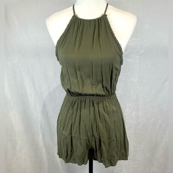 H&M olive green backless halter romper size 2 - Picture 2 of 6